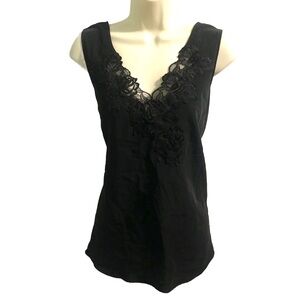 NWT Vintage Deadstock Black Camisole Tank Top Black Polyester Lace Women’s XL